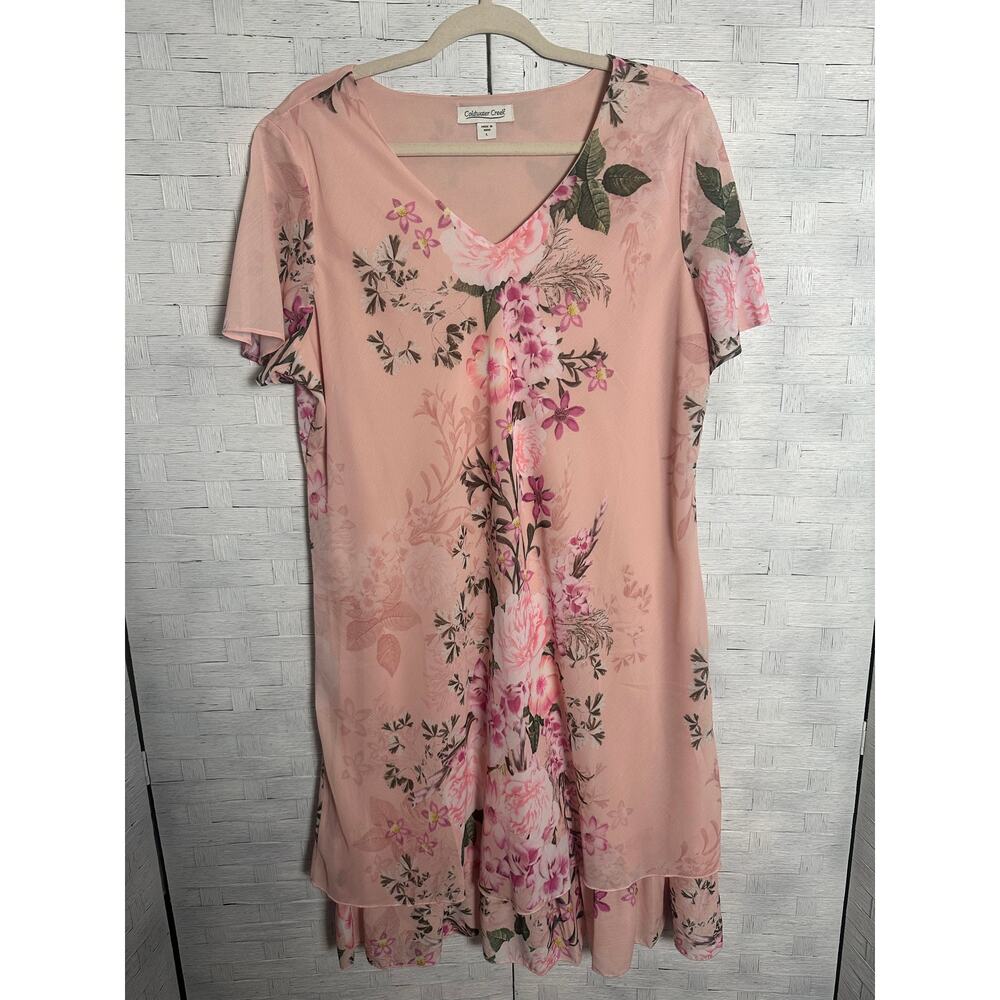 Coldwater Creek vintage women’s dress V-neck short sleeve pink floral romantic
